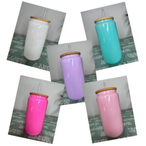 Shimmer Sublimation Glass Can Cup with Bamboo Lid